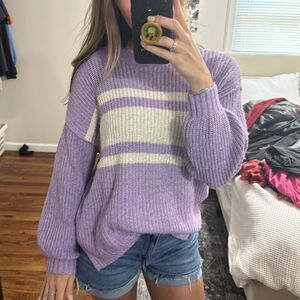 American Eagle Purple White Striped Sweater XS